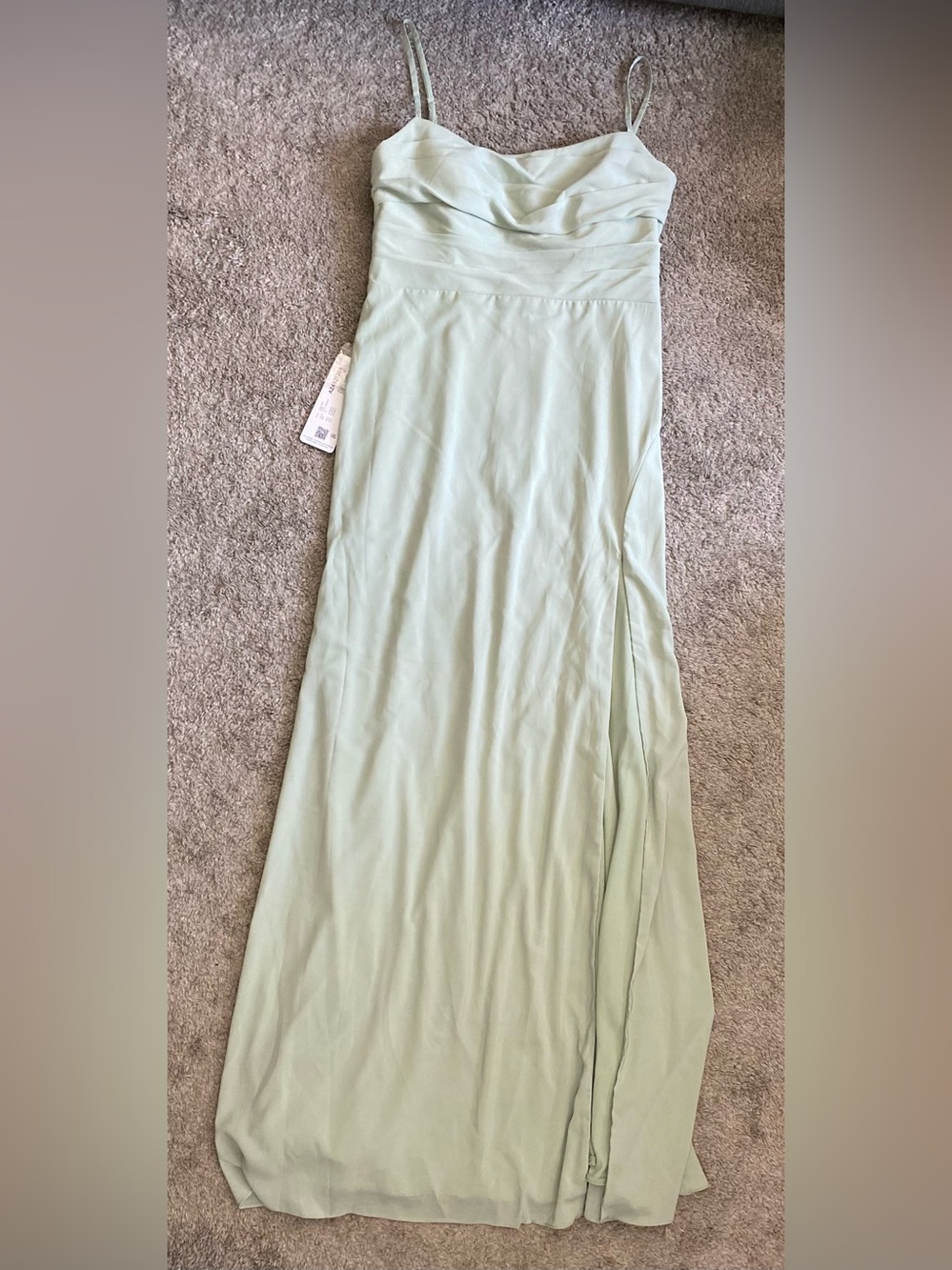 Azazie Mint Green Cowl Neck Spaghetti Strap Maxi Gown